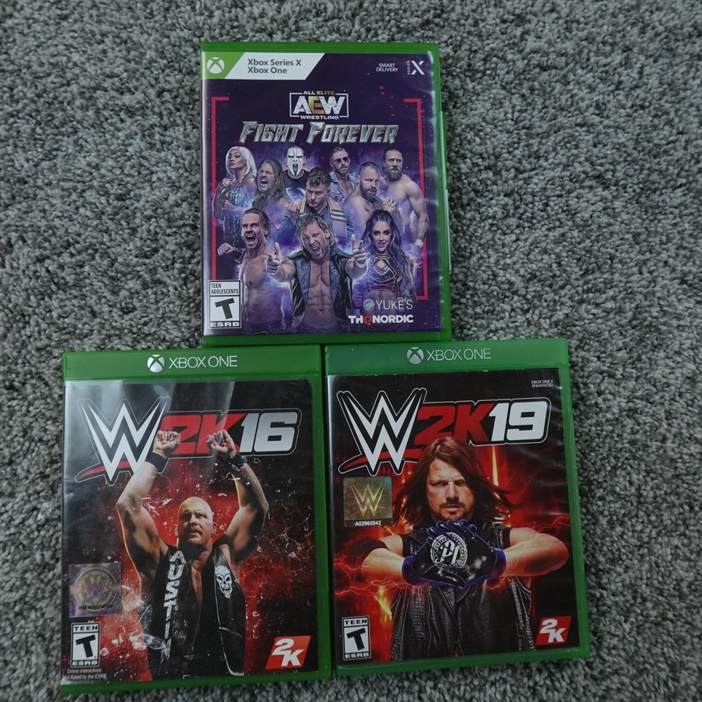 WWE 2K19 2K16 AEW Fight Forever Xbox One Video Game Bundle Lot 3 Set Wresting
